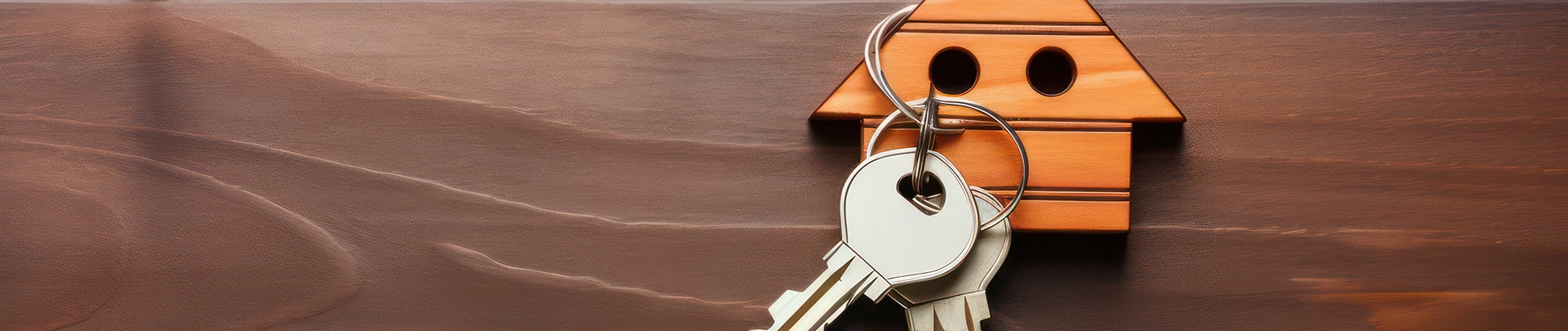 Afbeelding van een houten huisje met 2 sleutels