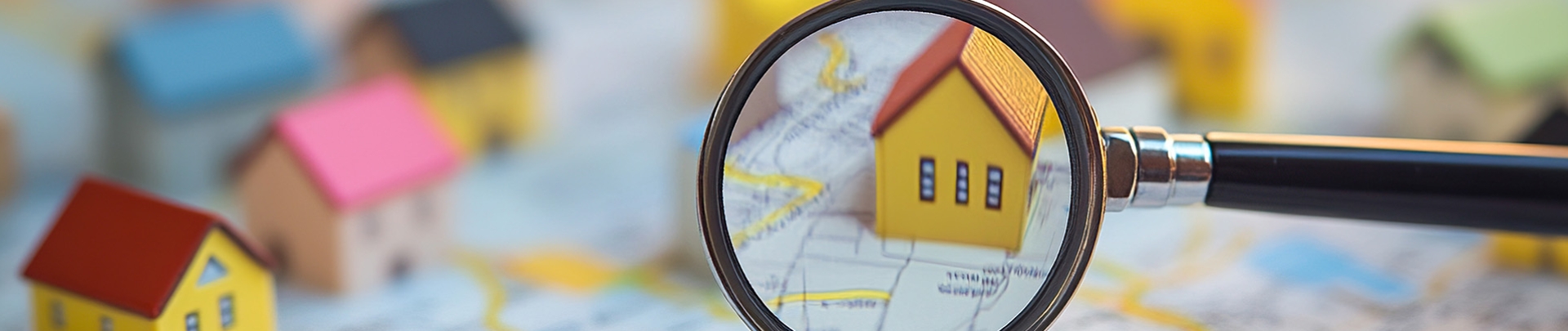 Een vergrootglas zoomt in op een huisje op een kaart met straten